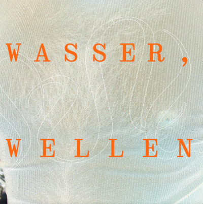 Auf einem beigen Hintergrund stehen in orangener Schrift die Wörter wasser, wellen.